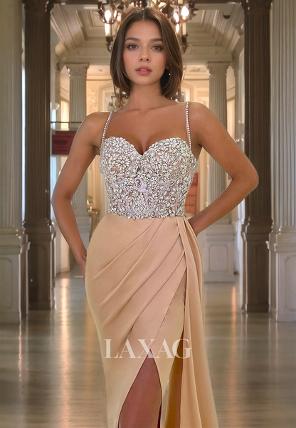 Sweetheart Beads Mermaid Cocktail Dress With Slit Luxurious Sweep Train Prom Dress