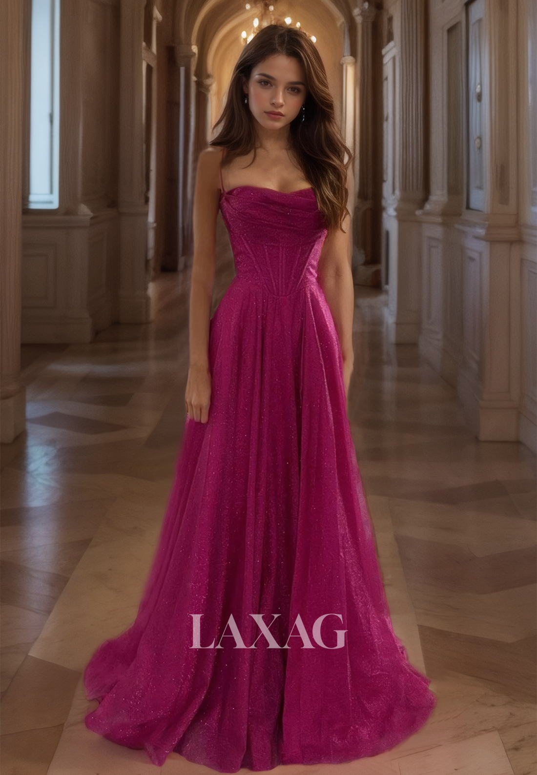 Sweetheart Spaghetti Straps Sleeveless Party Gowns Off-Shoulder Pleated Glitter-Knit A-Line Prom Dress