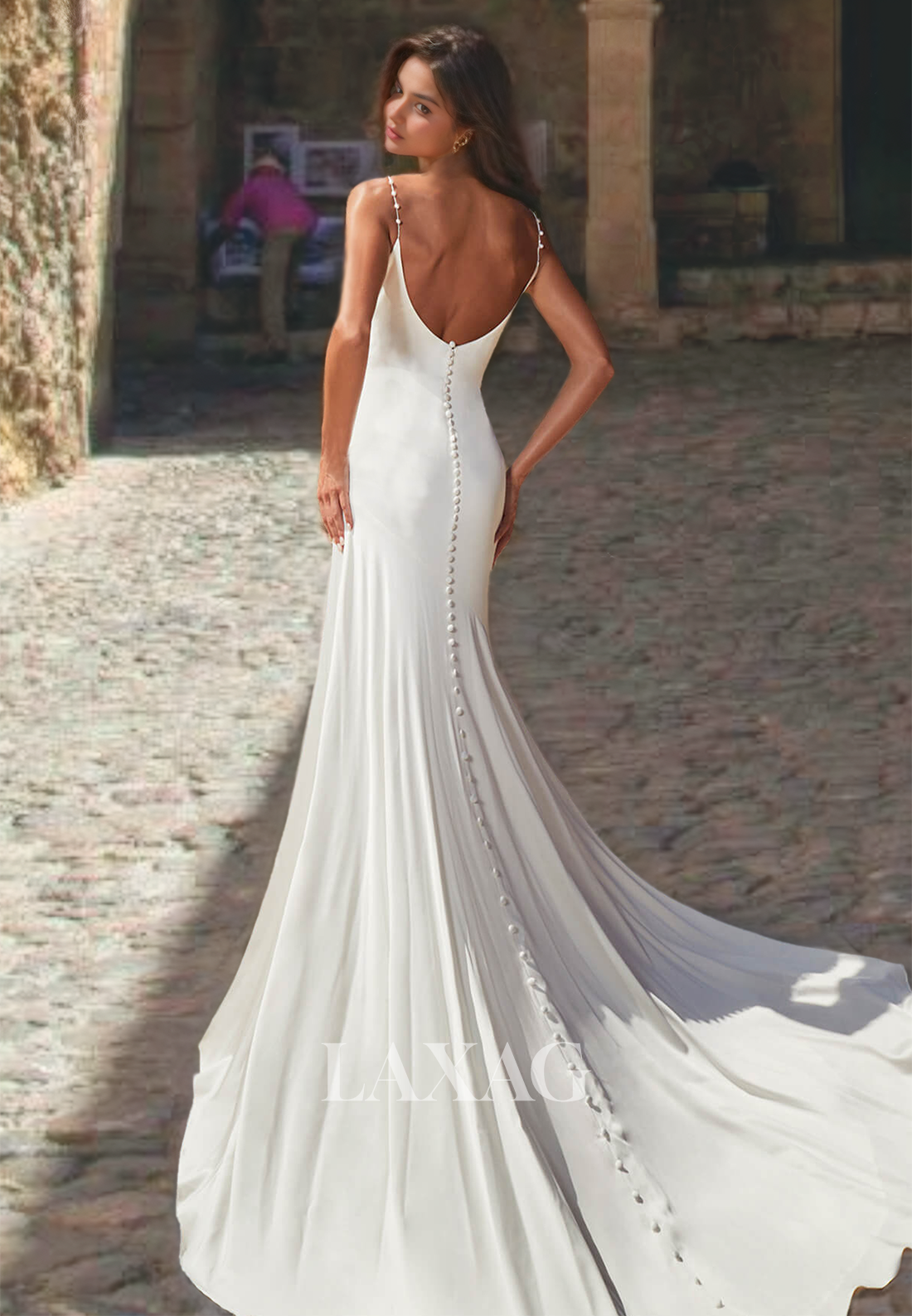 Tube Top Spaghetti Straps Mermaid Wedding Dress Pleated Beaded Satin Bridal Dress High Split with Sweep Train