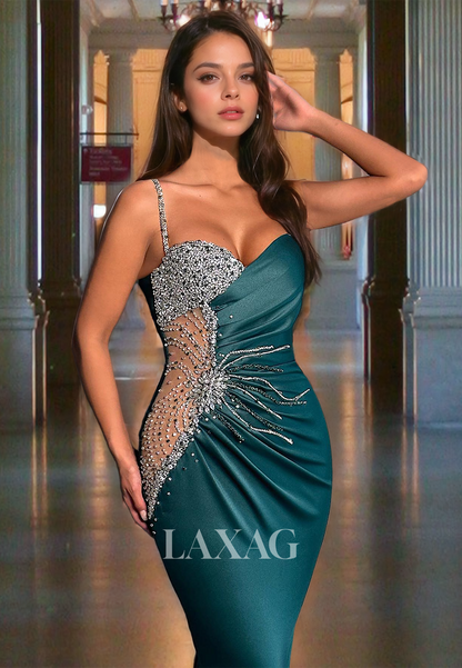 Spaghetti Straps Sweetheart Sleeveless Party Gowns Off-Shoulder Beaded Pleated Mermaid Prom Dress