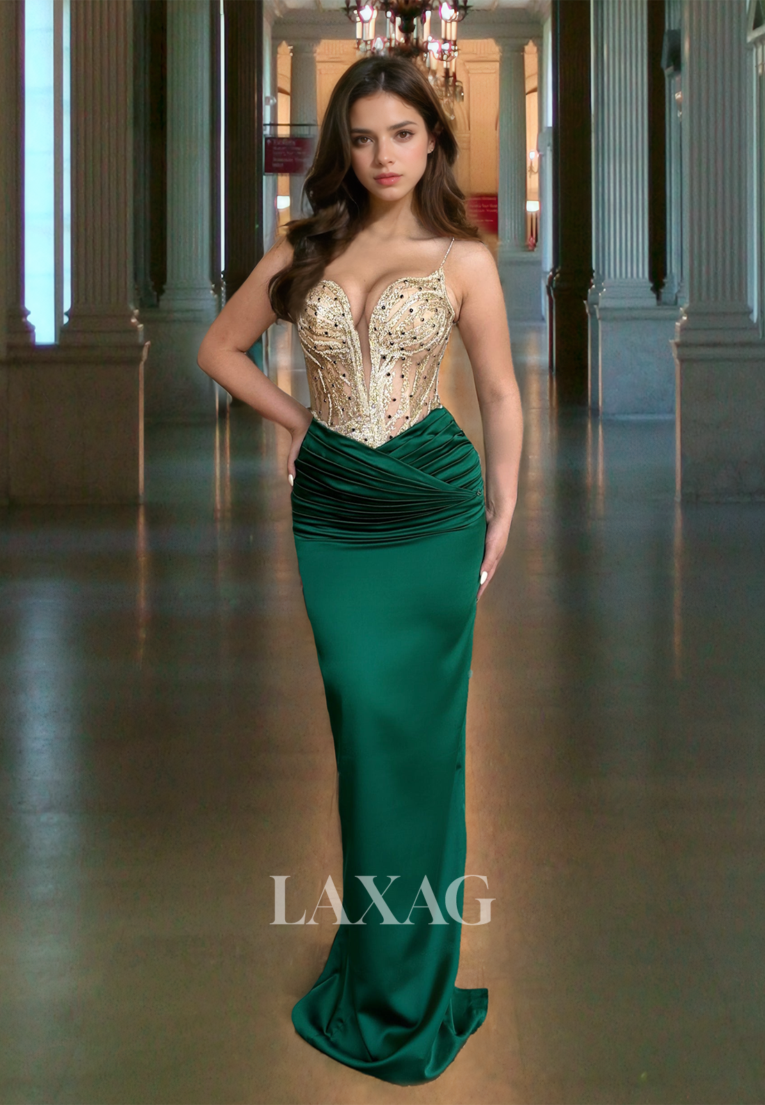 Rhineatoned Top Prom Dress V-Neck Ilusion Sheath&Column Cocktail Dress