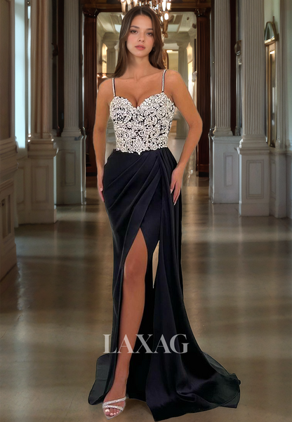 Sweetheart Beads Mermaid Cocktail Dress With Slit Luxurious Sweep Train Prom Dress