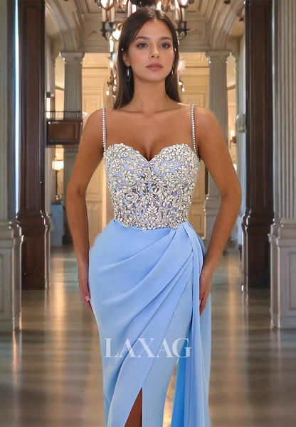 Sweetheart Beads Mermaid Cocktail Dress With Slit Luxurious Sweep Train Prom Dress