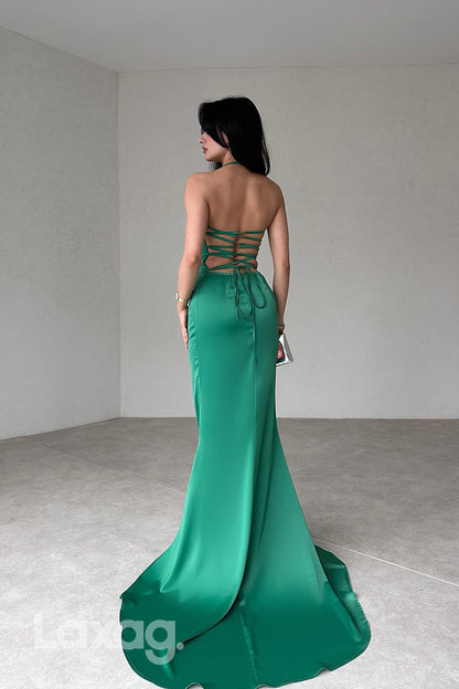 22282 - Halter Backless Sleek Satin Mermaid Party Prom Formal Evening Dress