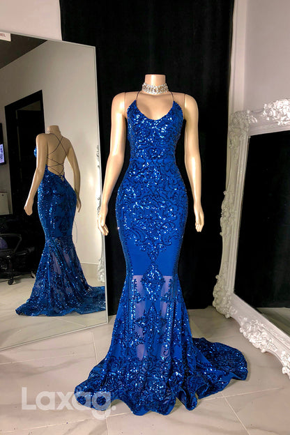 22465 - Halter backless Appliques Sequins Mermaid Prom Dresses for Black Girl Slay