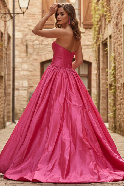 Sweetheart Off-Shoulder Sleeveless Beaded Satin Pleated A-Line Prom Dress with Train