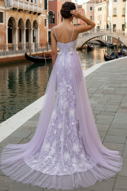 Deep V-Neck Spaghetti Straps Sleeveless Fully Sequined Applique Tulle Mermaid Prom Dress