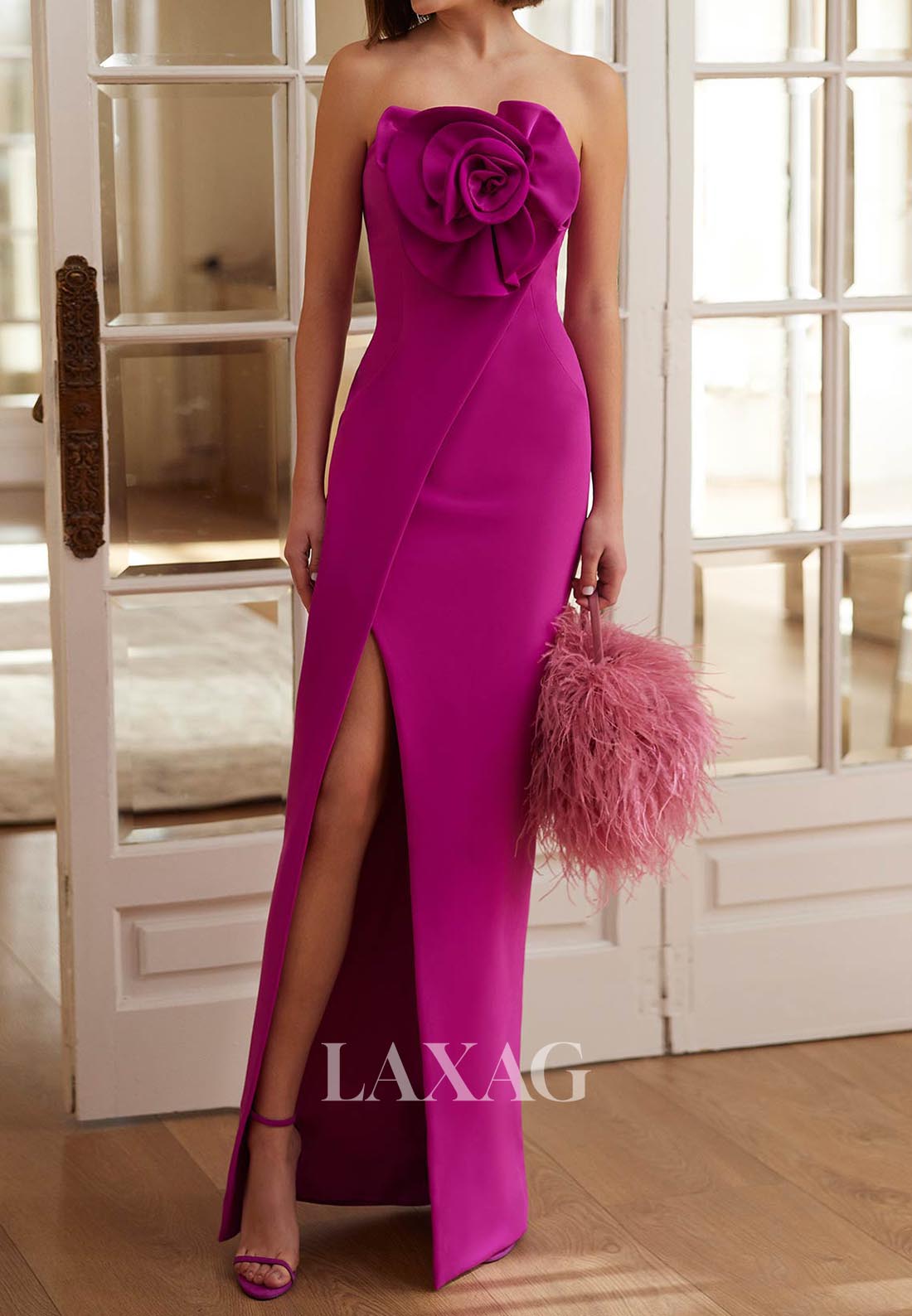 Tube Top Off-Shoulder Satin Mermaid Mother of the Bride Dress Floral Embellished Slit Cocktail Gowns