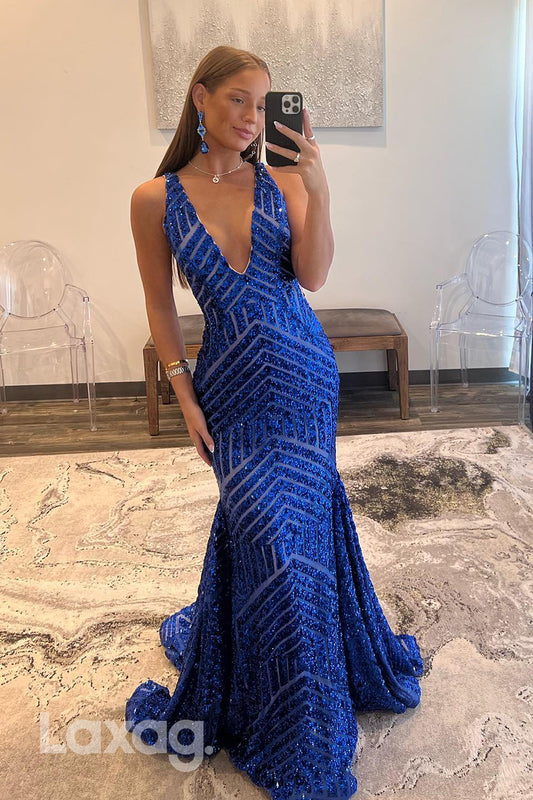 22335 - Low V-Neck Backless Fully Sequins Mermaid Party Prom Formal Evening Dress