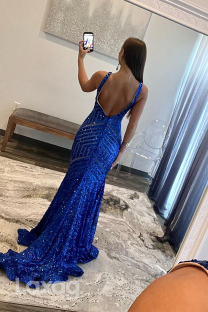 22335 - Low V-Neck Backless Fully Sequins Mermaid Party Prom Formal Evening Dress