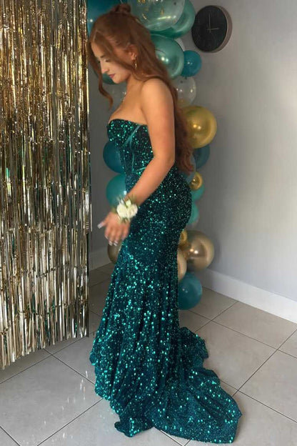 Sweetheart Fully Sequined Mermaid Prom Dress Off-Shoulder Sleeveless Sweep Train Party Gowns