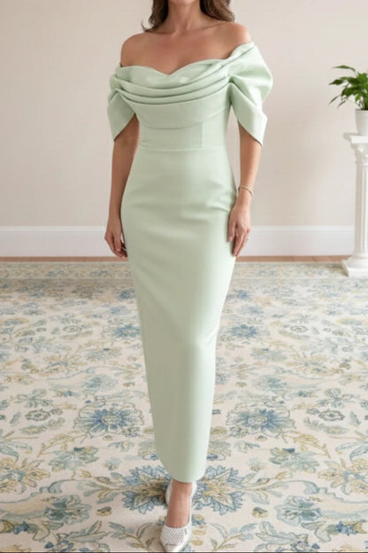 Sweetheart Off-Shoulder Satin Pleated Ankle-Length Mermaid Mother of the Bride Dress