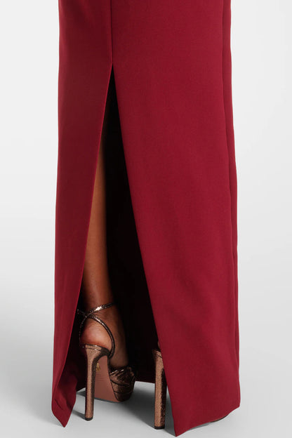 Deep V-Neck Long-Sleeves 3D-Floral Satin Floor-Length Mermaid Evening Dress with Slit