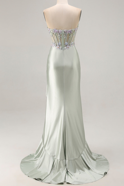 Sweetheart Sleeveless Sequined Beaded Ruffled Satin Pleated Mermaid Formal Prom Dress