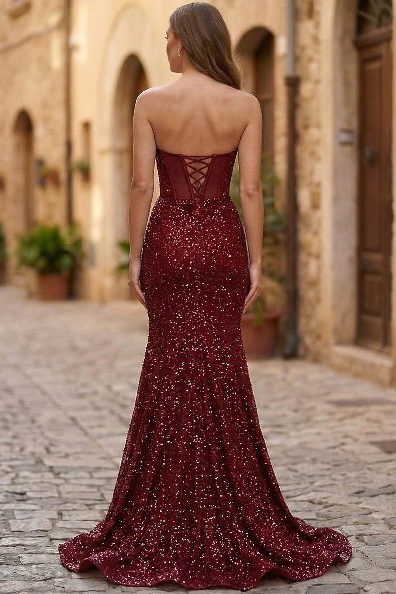 Bateau-Neck Sleeveless Fully Sequined Beaded Pleated Tulle High Slit Mermaid Prom Dress