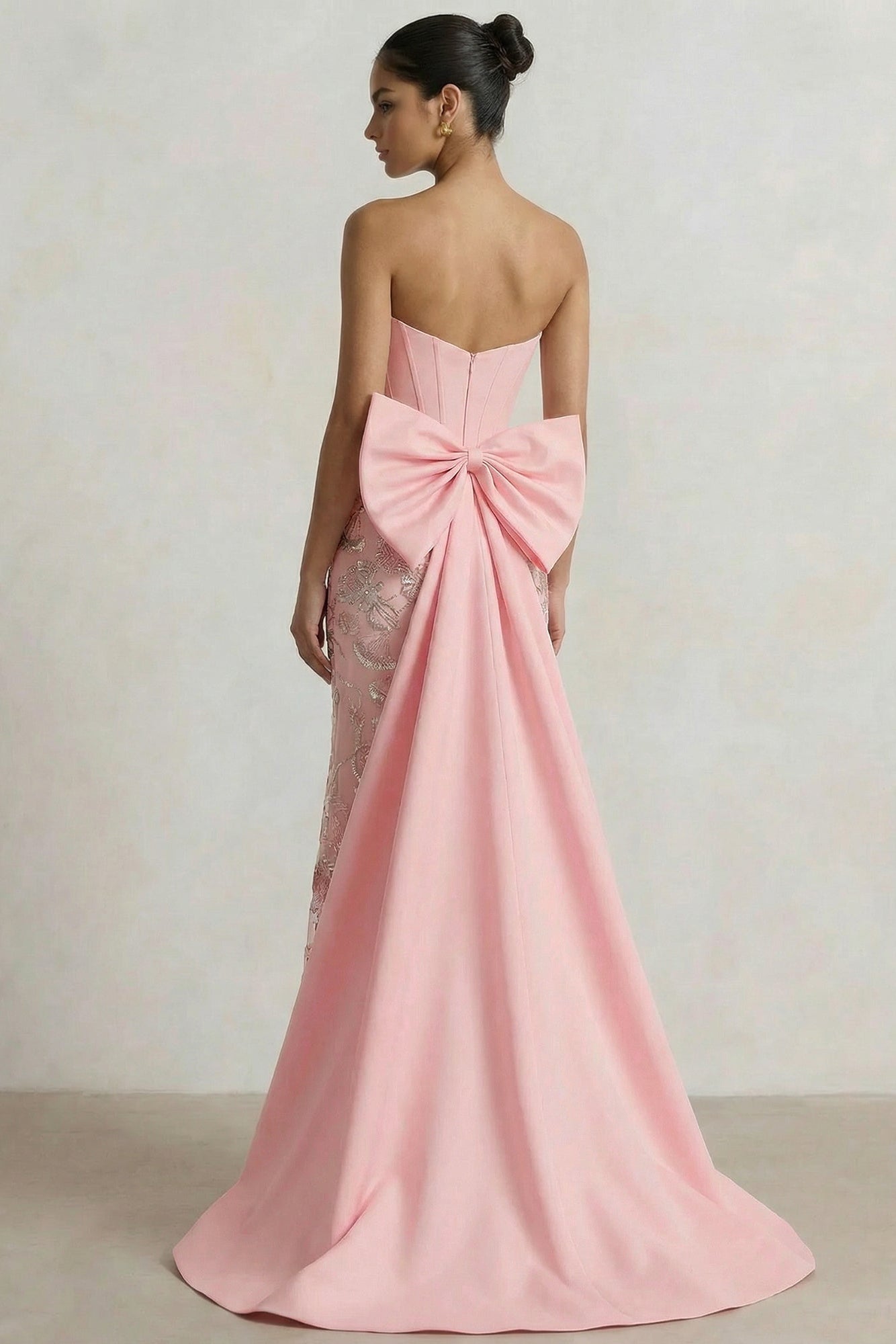 Tube Top Sleeveless Floor-Length Sequined Applique Satin Pleated Mermaid Formal Prom Dress