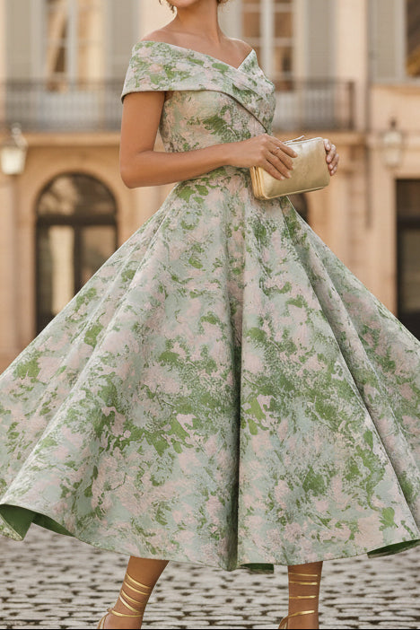 V-Neck Sleeveless Jacquard Satin Pleated Ankle-Length A-Line Mother of the Bride Dress