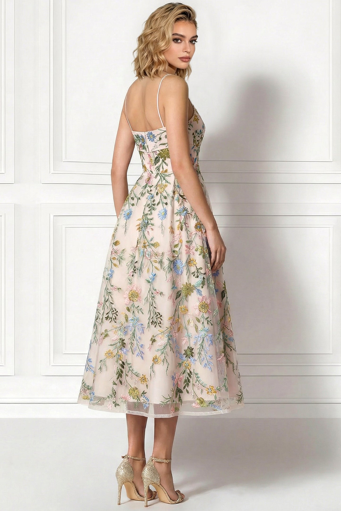 Tube Top Spaghetti Straps Jacquard Tulle Pleated Ankle-Length A-Line Cocktail Dress