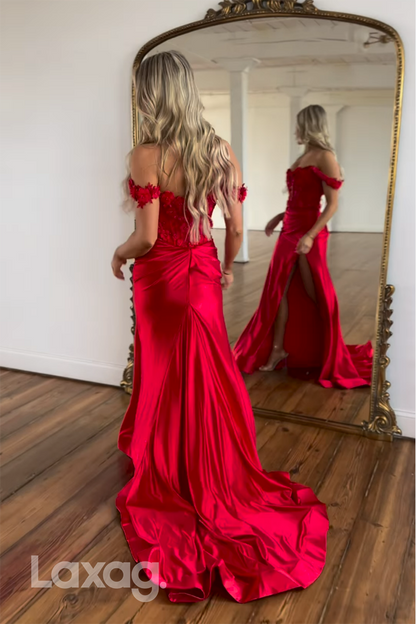 22477 - Off Shoulder Appliques High Slit Mermaid Party Prom Formal Evening Dresses