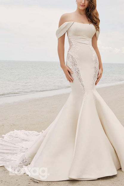 22603 - Off Shoulder Appliques illusion Mermaid Wedding Dress with Train