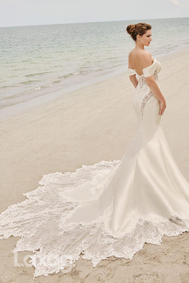 22603 - Off Shoulder Appliques illusion Mermaid Wedding Dress with Train