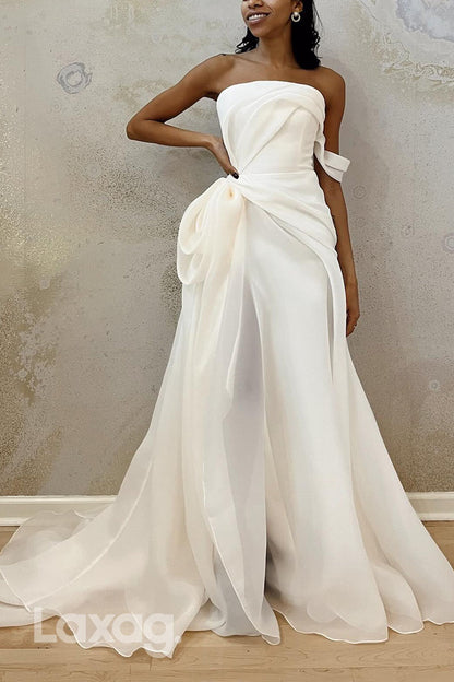 23026 - Off Shoulder Strapless High Slit Elegant Wedding Dress with Train