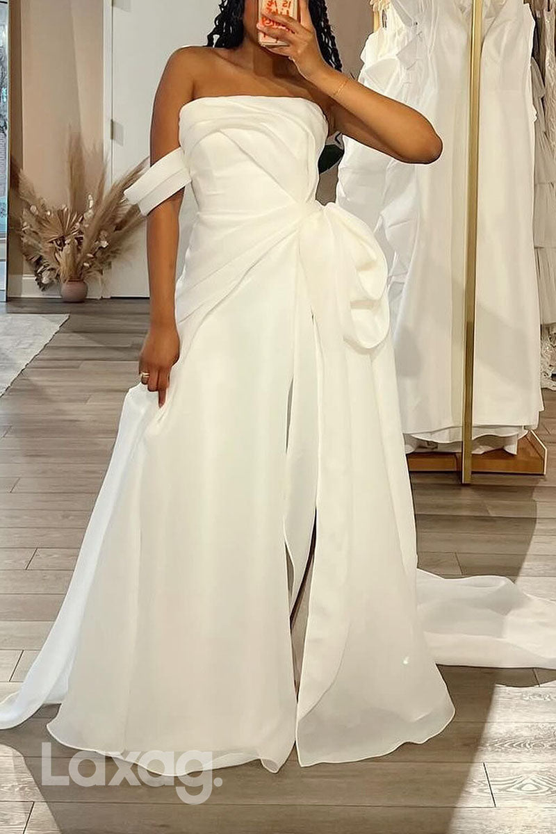 23026 - Off Shoulder Strapless High Slit Elegant Wedding Dress with Train