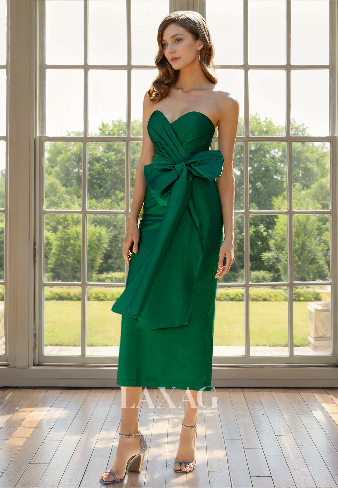 Off Shoulder Strapless Sleek Satin Elegant Mother of the Bride Dress with Slit