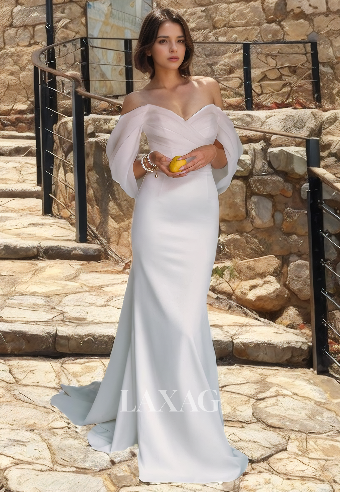 Off Shoulder Tulle Elegant Wedding Dress with Train