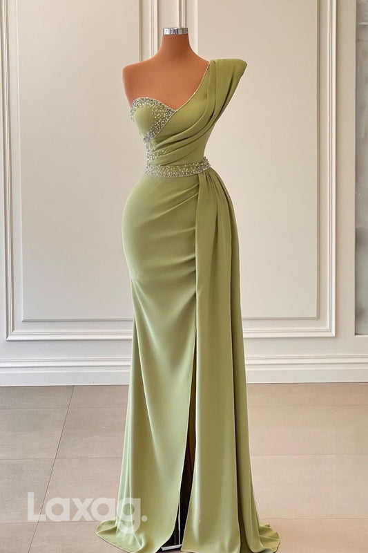 22213 - One Shoulder Beaded Mermaid Party Prom Formal Evening Dress with Slit