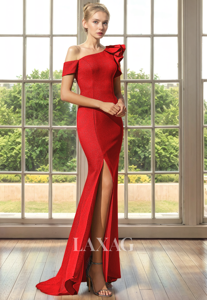 One Shoulder Sleek Satin Mermaid Mother of the Bride Dress with Slit