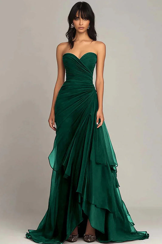 Sweetheart Chiffon Pleated Mermaid Prom Dress Off-Shoulder Floor-Length Party Gowns