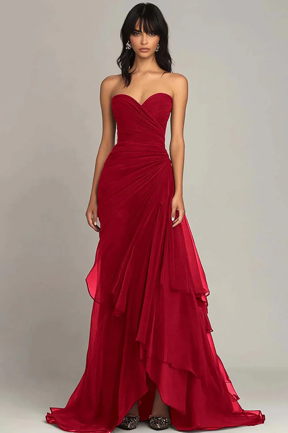 Sweetheart Chiffon Pleated Mermaid Prom Dress Off-Shoulder Floor-Length Party Gowns