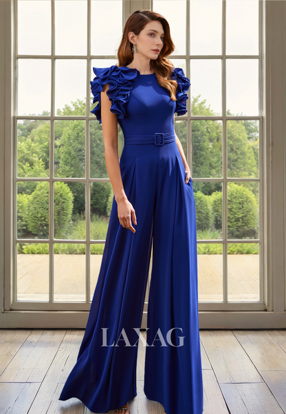 Round Cap Sleeves Open Back PantSuit Elegant Mother Of the Bride Dress Laxag Round Cap Sleeves Open Back PantSuit Elegant Mother Of the Bride Dress Laxag
