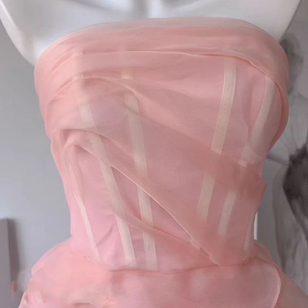 Off-Shoulder Tube Top Floor-Length Ruffled Chiffon Pleated Tiered Fitted Party Prom Dress