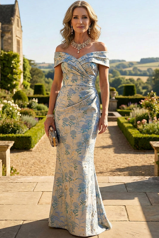 Sweetheart Sleeveless Jacquard Satin Pleated Floor-Length Mermaid Mother of the Bride Dress