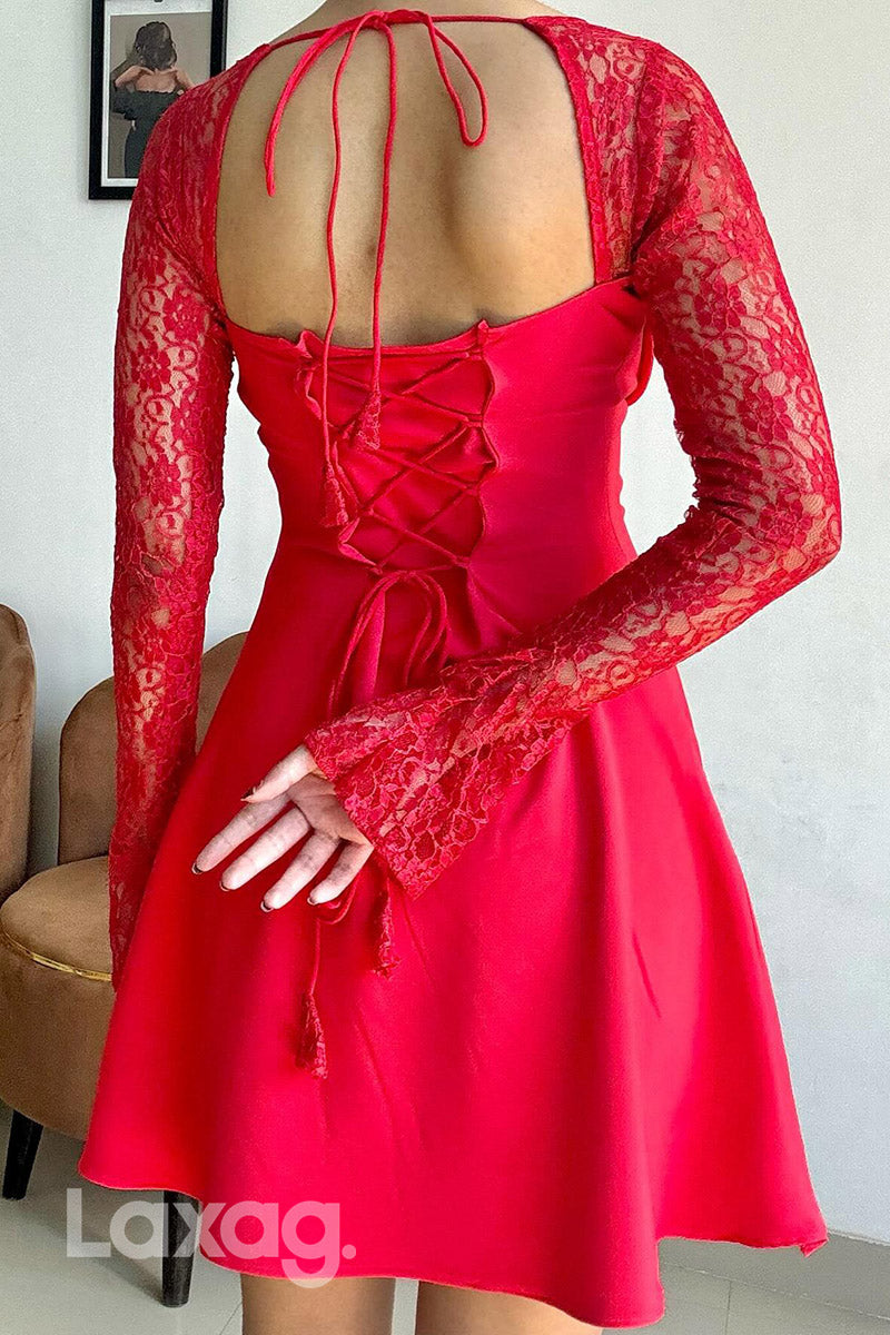 22894 - Sexy A-Line Sweetheart Long Sleeves Lace Party Homecoming Dress