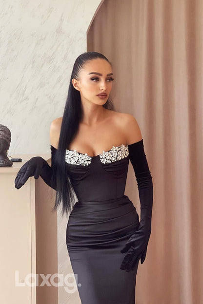 22122 - Sexy Off Shoulder Crystal Sleek Satin Mermaid Party Prom Formal Evening Dress