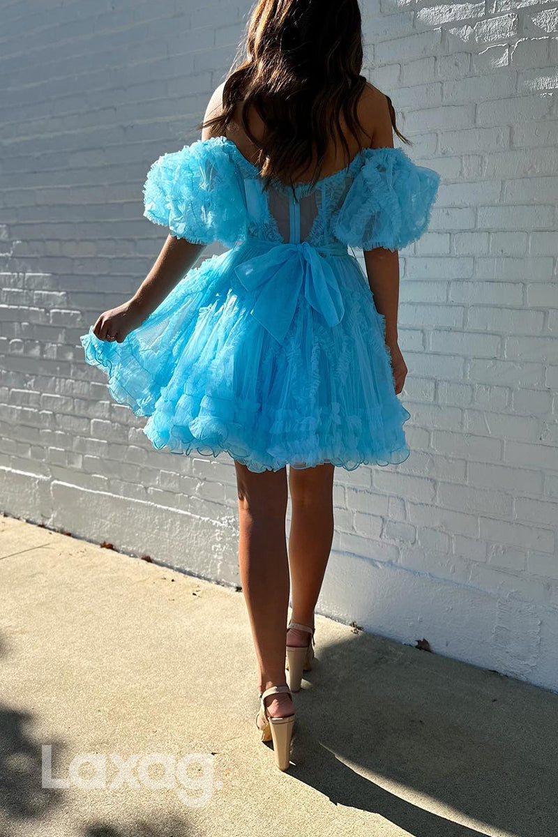 22824 - Sexy Off Shoulder Sweetheart Tulle illusion Party Homecoming Dress