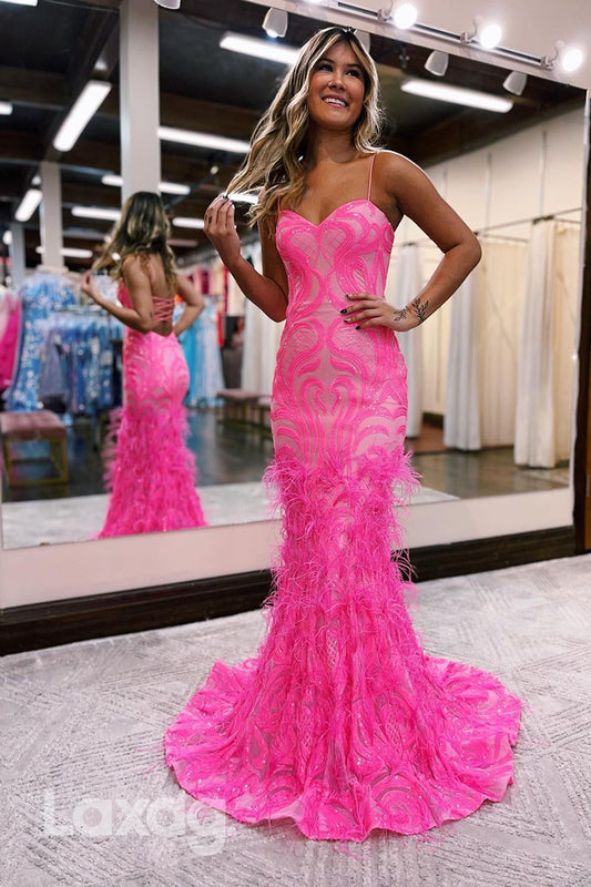 22205 - Spaghetti Straps Backless Appliques Mermaid Party Prom Formal Evening Dress