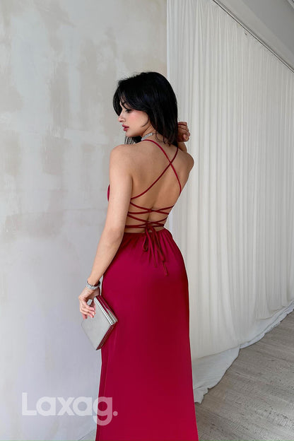 22281 - Spaghetti Straps Backless Sleek Satin Party Prom Formal Evening Dress