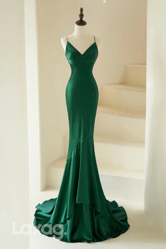 22439 - Spaghetti Straps Sleek Satin Mermaid Party Prom Formal Evening Dress