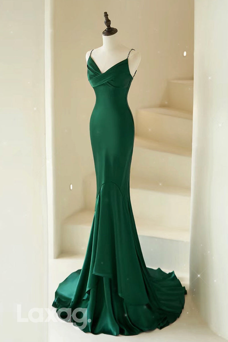 22439 - Spaghetti Straps Sleek Satin Mermaid Party Prom Formal Evening Dress