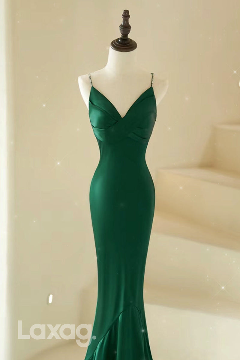 22439 - Spaghetti Straps Sleek Satin Mermaid Party Prom Formal Evening Dress