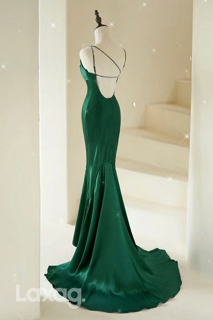 22439 - Spaghetti Straps Sleek Satin Mermaid Party Prom Formal Evening Dress