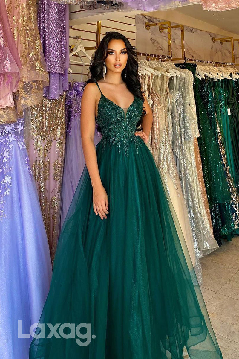 22168 - Spaghetti Straps Sparkly Sequined Tulle Party Prom Formal Evening Dress