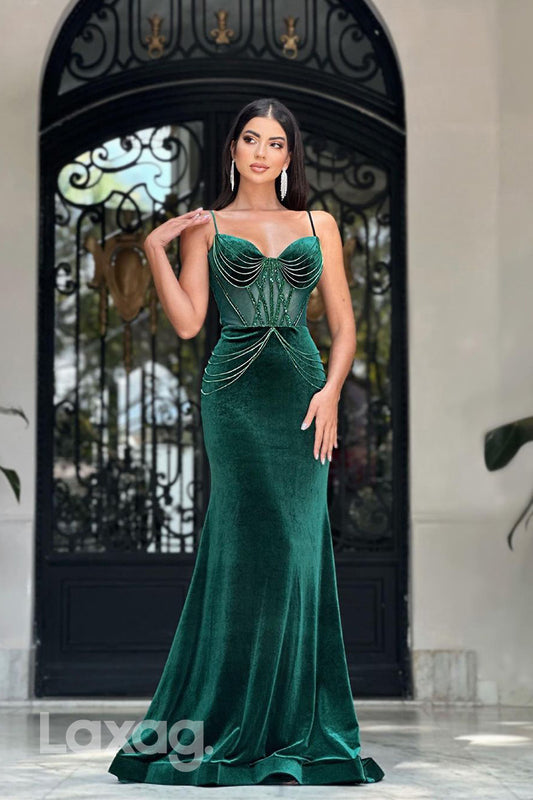 22304 - Spaghetti Straps Sweetheart Beaded Mermaid Party Prom Formal Evening Dress