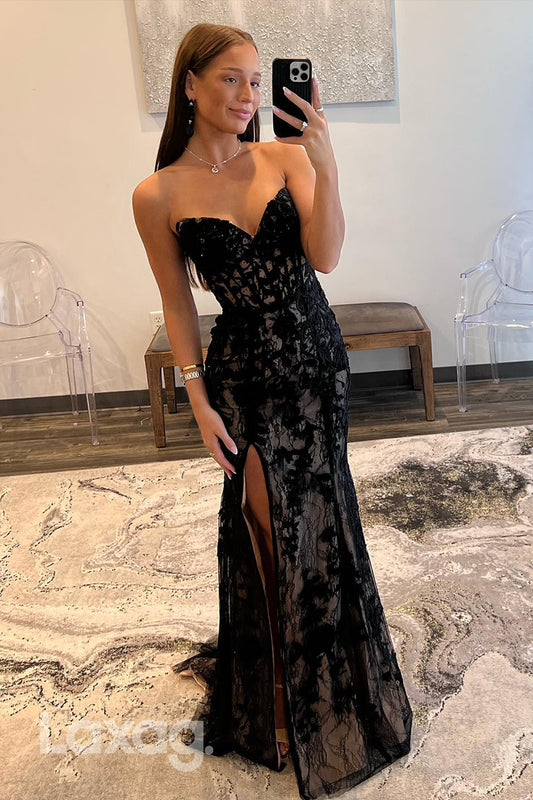 22261 - Strapless Appliques illusion Mermaid Party Prom Formal Evening Dress with Slit