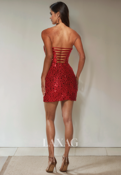 Strapless Backless Fully Sequins Fitted Party Homecoming Dress