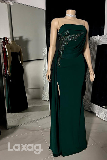 22530 - Strapless Beaded High Slit Prom Dresses for Black Girl Slay with Train